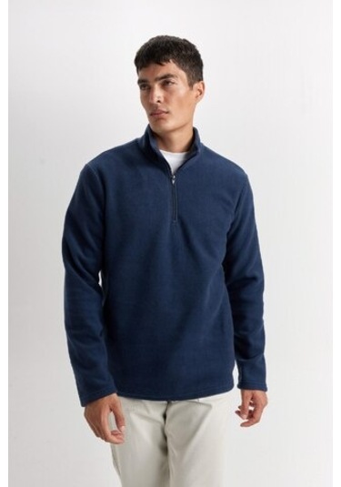 DeFacto Lacivert Tüylenme Yapmayan Soğuk Geçirmez Regular Fit Dik Yaka Fermuarlı Polar Sweatshirt Y3996AZNSIN257