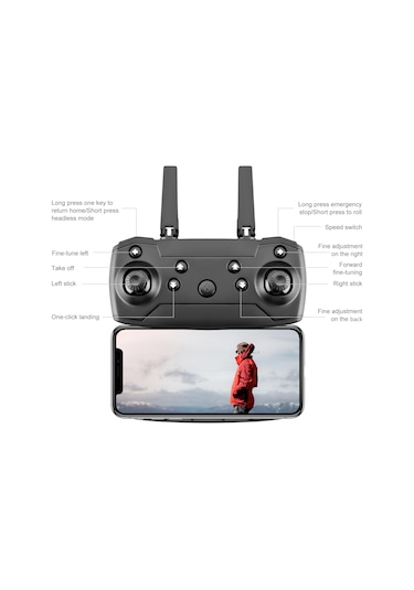 Hombey E88 Çift Kanatlı Uçak, Katlanabilir 720p Kamera, İz Uçuşu, 3d Çevirme, El İşareti Fotoğraf, Siyah, Depolama Çantası İçeren Paket