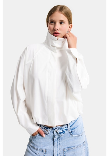 Itsbasic Kadın Beyaz Renk W5 Oversize Özel Organik Kumaş Tasarım Gömlek Ceket
