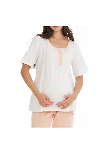 Parlingerie Hamile Lohusa Pijama Takımı Ekru-somon