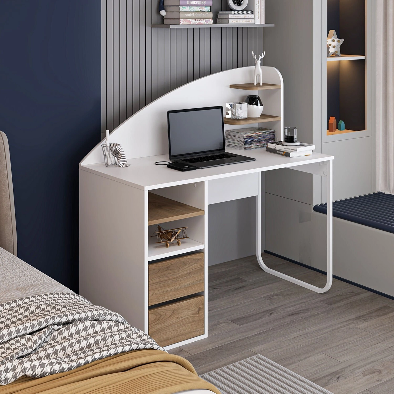 Mirel Çalışma Masası - Beyaz/rahle Çok Renkli