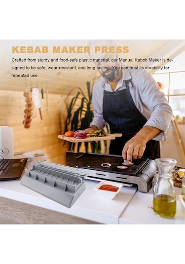 Wealthglow Büyük Kebap Makinesi, Gri Plastik Kabab, Manuel Kabob Kalıbı, Barbekü Şişleri Uçlar Yok 89kpo9