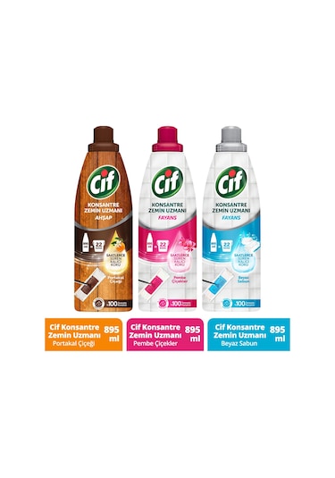 Cif Portakal Çiçeği + Beyaz Sabun + Pembe Çiçekler Zemin Uzmanı 3 x 895 ML