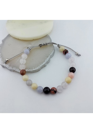 Vaoov Aşk Tılsımlı Doğal Taşlı Gümüş Bileklik