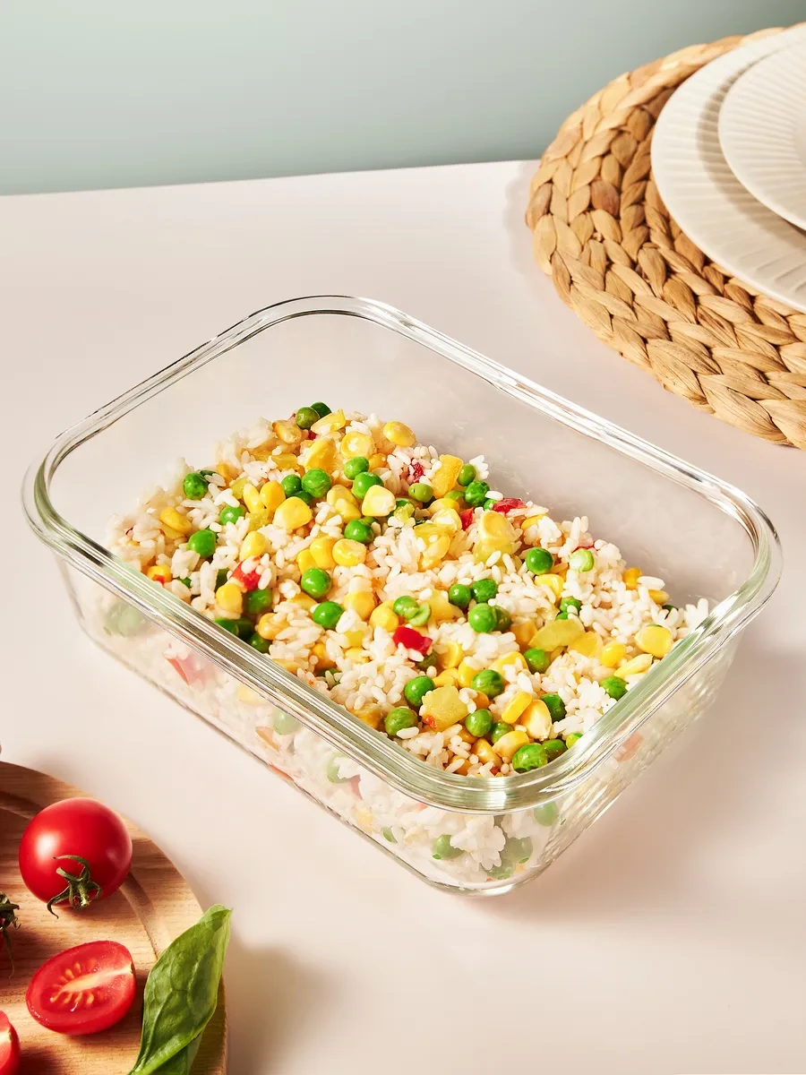 Good Sale Dörtgen Kapaklı 1850 Ml Cam Saklama Kabı 44612223 Beyaz