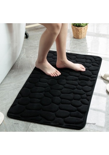 Ulzyvf Yumuşak Hafıza Köpüklü Banyo Paspası - Süper Emici, Kaymaz, Makinede Yıkanabilir Siyah Siyah