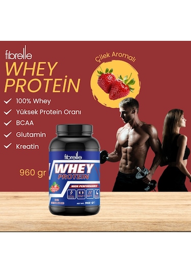 Fibrelle Whey Protein Çilek Aromalı 960 G Protein Tozu 32 Servis Çilek