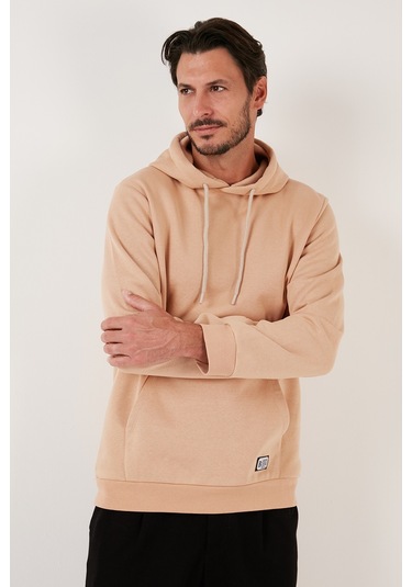 Buratti Regular Fit Kapüşonlu Kanguru Cepli Içi Tüylü Yumuşak Şardonlu Erkek Sweat 5905281 Kum