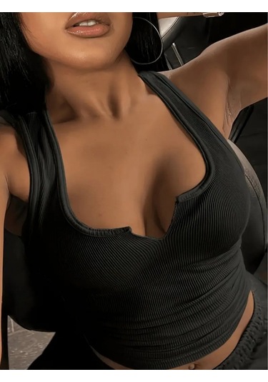 Munn Collection Kadın Kolsuz V Yakalı Kaşkorse Bluz Siyah