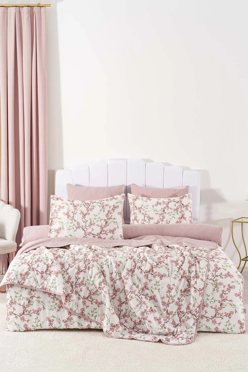 Sakura Çift Kişilik Nevresimli Pike Takımı - 7 Parça Çeyiz Seti Çok Renkli