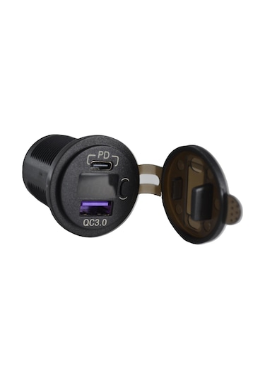 12v 24v Dc Usb Qc3.0 Type-c Pd Şarj Port Voltmetreli Anahtarlı Yuvarlak
