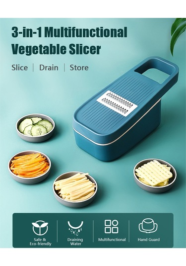 Padalink Mutfakta Kullanım İçin 3-1 Multifonksiyonel Sebze Dilimleyici: Dilimleme, Süzme Ve Saklama - Mavi Mavi