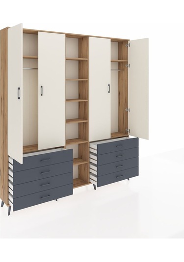 Arges Dolap 10 Raflı 8 Çekmeceli 2 Askılı 220x30x243 Çam-aytaşı/antrasit Aytası/antrasıt