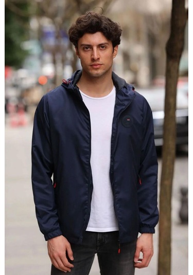 İçi Astarlı Su Ve Rüzgar Geçirmez Erkek Cepli Yağmurluk Lacivert