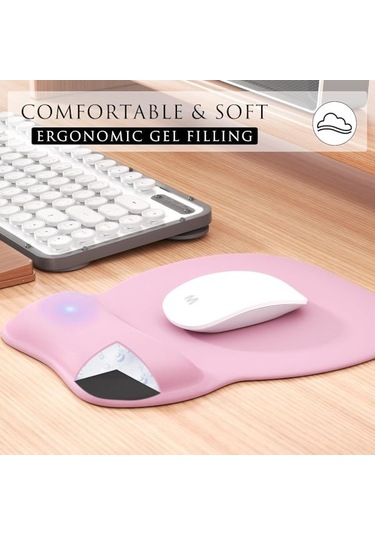 Hafızalı Köpük Bilek Desteğine Sahip Ergonomik Mouse Pad, Dizüstü Bilgisayar İçin Rahat Mouse Pad, Ağrıyı Hafifleten Bilek Desteği, Düz Pembe Çok Renkli