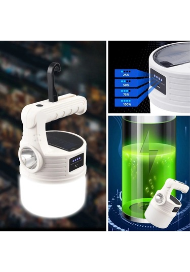 Buffer Led Güneş Enerjili Kamp Lambası 2000 Lümen Süper Parlak, 5 Aydınlatma Modlu,usb İle Şarj Edi Çok Renkli