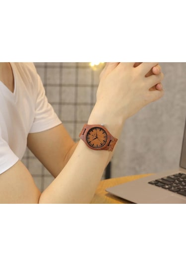 Erkek Ahşap Saat Analog Kuvars Saat Sandal Ağacı Malzeme Hafif Günlük Saatler Vintage Kol Saati Erkek Ve Kırmızı Sandal Ağacı Kayış Diğer