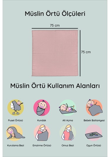 Luckka 3'lü Çok Amaçlı Müslin Örtü Seti - 75x75 Cm - Ztc200 Bej Bej