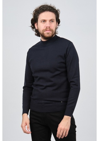 Çizgi Triko Erkek Yarım Balıkçı Yaka Düz Kazak 42564252 Lacivert Lacivert