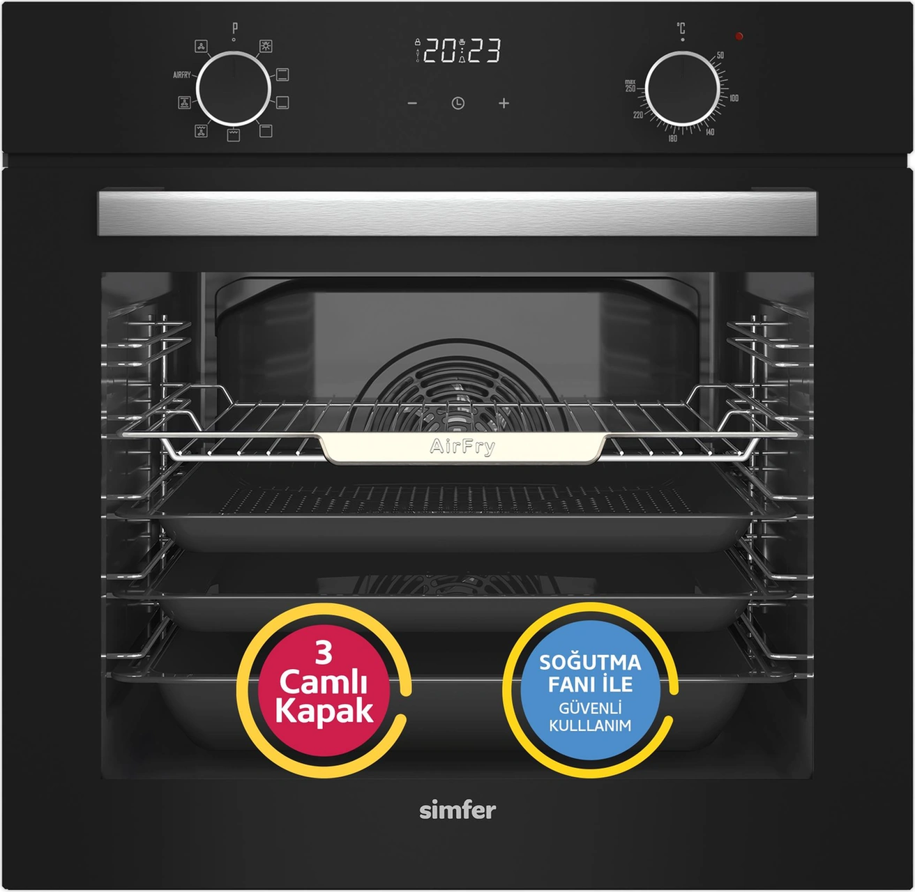 Simfer 8215 10 Fonksiyon Airfry Siyah Cam Ankastre Fırın Dijital