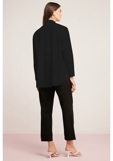 Ethıquet Georgıa Kadın 100% Pamuk Poplin Oversize Fit Siyah Gömlek