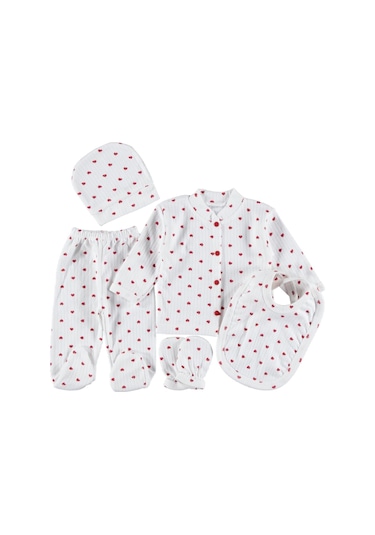 0-3 Aylık 5 Li Zıbın Seti Hastane Çıkış Seti %100 Pamuklu Kutusuz Kırmızı