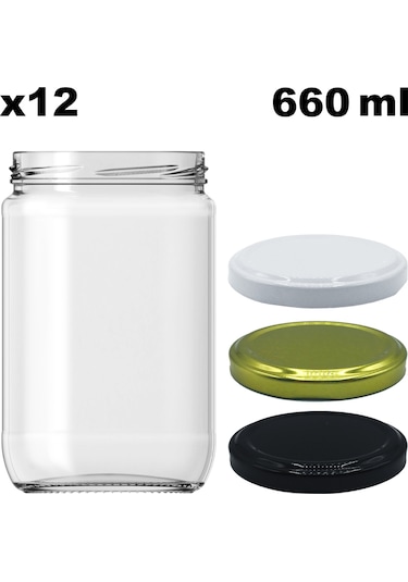 Afracam 660 Ml Metal Kapaklı Şeffaf Cam Kavanoz 12 Adet Siyah