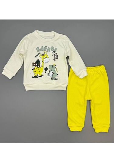 Erkek Bebek Safari Baskılı Alt Üst İkili Gündelik Takım Sari