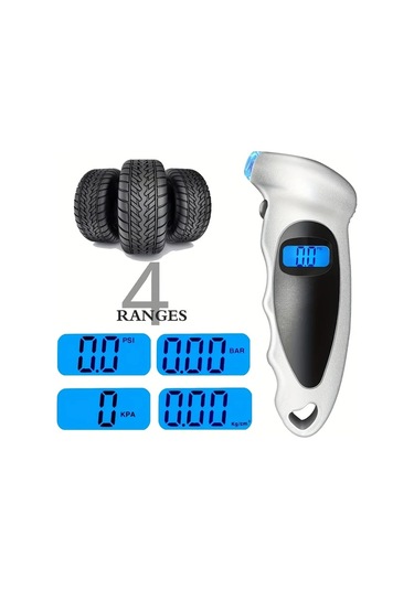 Chuangyinshop Siyah Digital Lastik Basınç Ölçer 4 Ayar Led Nozul Kaymaz Tutamak Aydınlatmalı Lcd Ekran 150 Psı Araç Bisiklet Motor