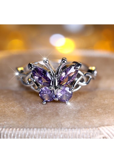 Mavi Narin Kelebek Mor Kübik Zirkonya Yüzük Kadın Trendy Gümüş Celtic Düğüm Yüzükler Nişan Gelin Düğün Takı Kadın Hediyeler 10 Mavi