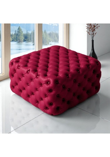 Smarto Relax Puf Poschiavo Ayaksız Kapitoneli Dekoratif 100x100x45 Cm Kırmızı Kırmızı