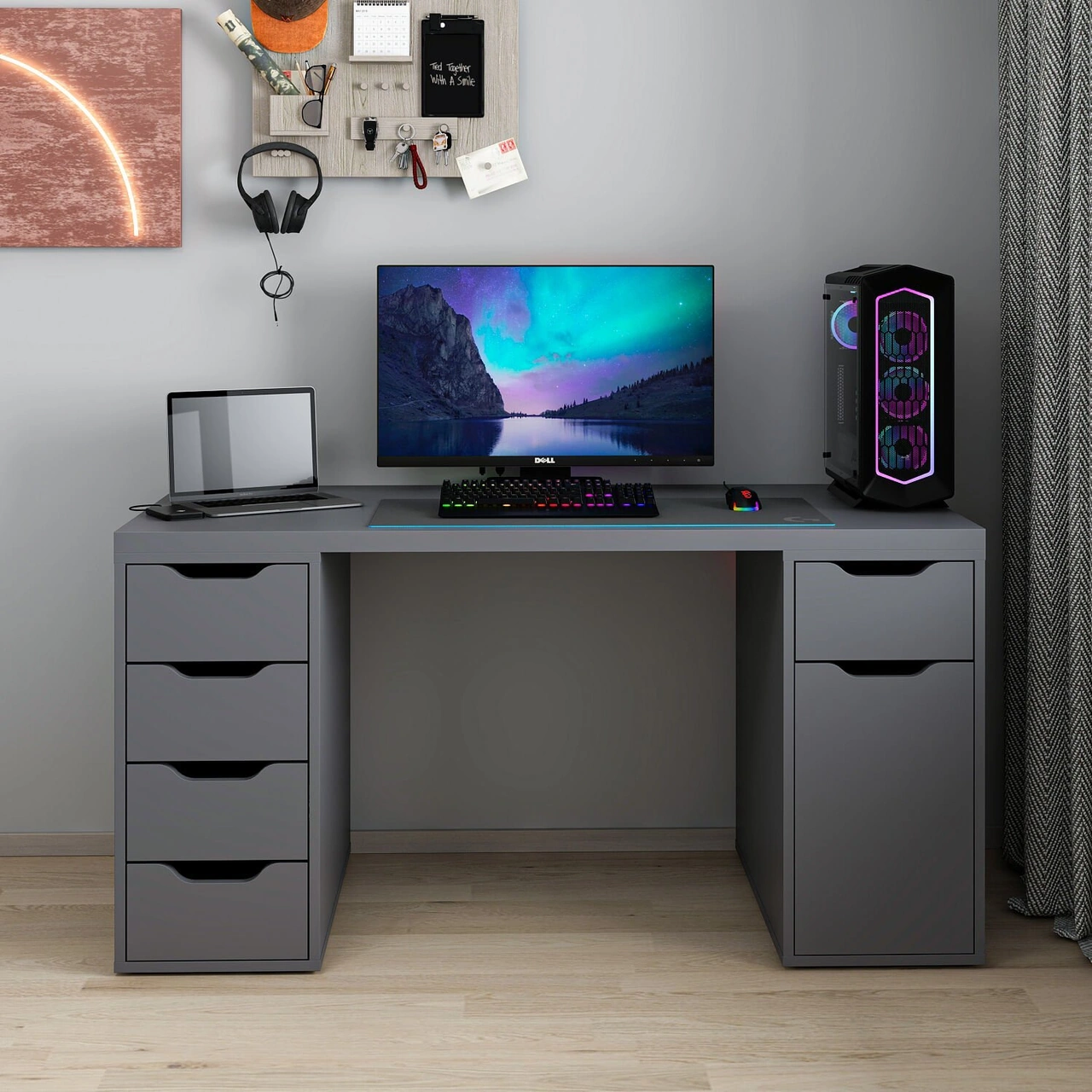 Alen 150 Cm 5 Çekmeceli Dolaplı Çalışma & Oyuncu Masası - Antrasit Siyah