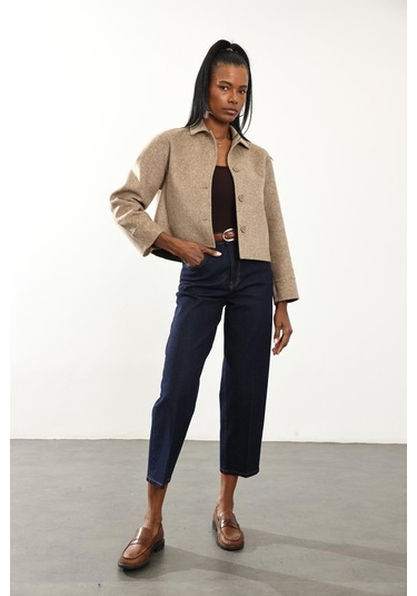 Vizon Gömlek Yaka Kısa Yün Ceket VIZON