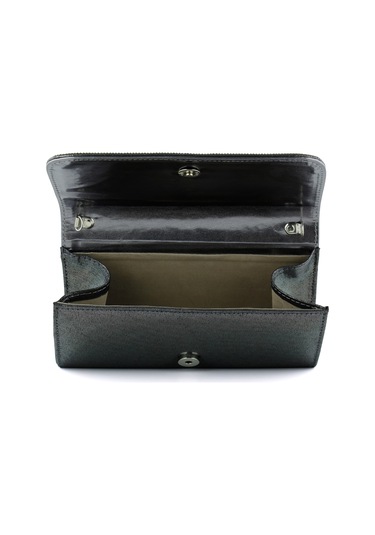 Erkan Saçmacı Antrasit Degrade Kristal Taşlı Zincir Askılı Manyetik Kapaklı Abiye El Çantası Antrasit