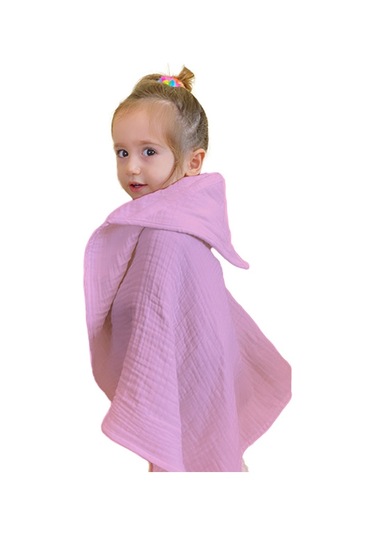 4 Katlı Müslin Kapşonlu Bebek Çocuk Banyo Havlusu Kundak Gül Kuru