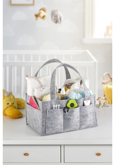 Pratik Düzenleyici Keçe Bebek Bakım Organizeri Anne Bebek Bakım Çantası Gri