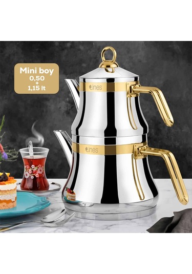 Lines Naz Mini Boy Paslanmaz Çelik Kapsül Tabanlı Çaydanlık Takım Altın