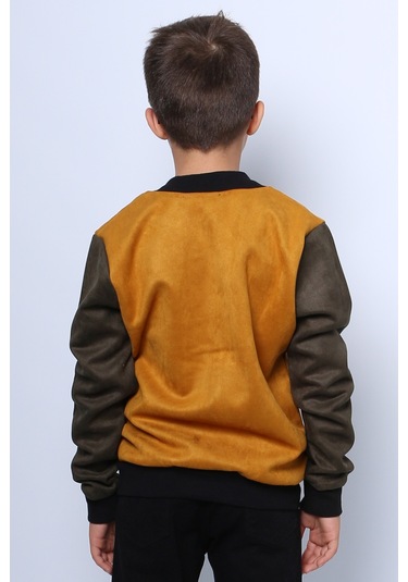 Erkek Çocuk Kolej Ceket Fermuarlı Baskılı Cepli C32 Hardal