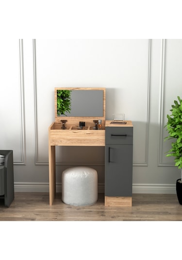 Arnetti İnci Aynalı Makyaj Masası Atlantik Çam Antrasit