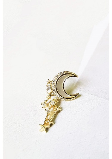 MorMajor Silver Tekli Ithal Sedefli Ay Uzun Figür Gümüş Küpe- Sağ Taraf-5579