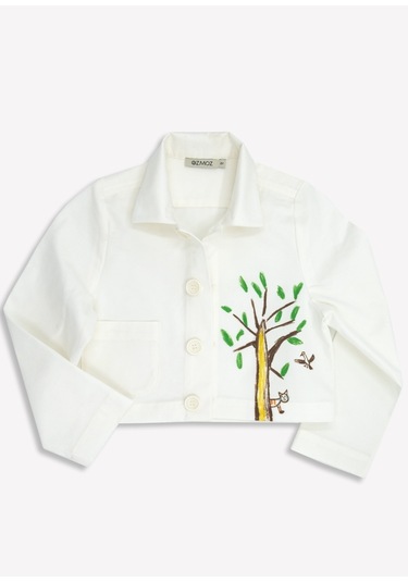 Çocuk Çizim Baskılı Kanvas Beyaz Kız Çocuk Ceket 001