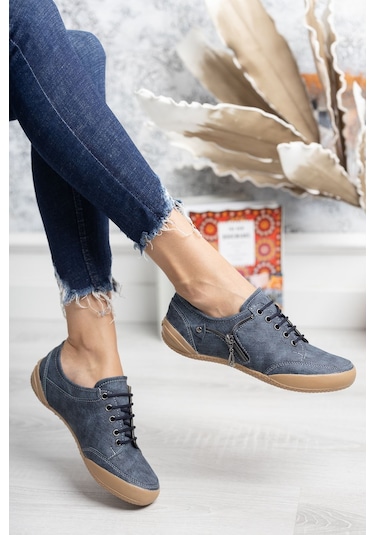 2234 Anatomik Tabanlı Kadın Günlük Spor Babet Ayakkabı Lacivert