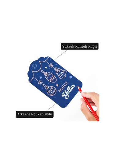 Yılbaşı Mutlu Yıllar Yazılı Hediye Etiketi, Delikli, Küre Desenli