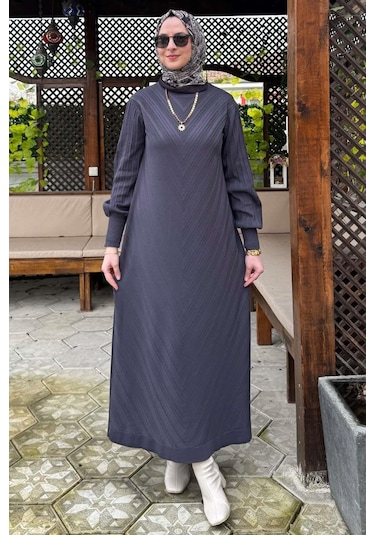 Yağmur Triko Elbise Antrasit Normal