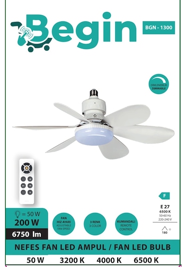 Begin 50w 6 Kanatlı Tavan Vantilatör Led Işıklı Uzaktan Kumandalı