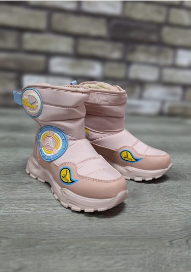 İçi Kürklü Kaydırmaz Kauçuk Taban Su Geçirmez Çocuk Kar Botu Pudra