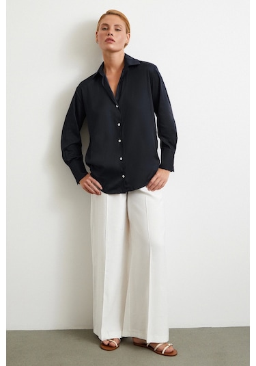 Diagonal Desen Gömlek Siyah Siyah