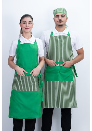 Çizgili Unisex Boydan Ayarlanabilir Cepli Önlük Çok Renkli