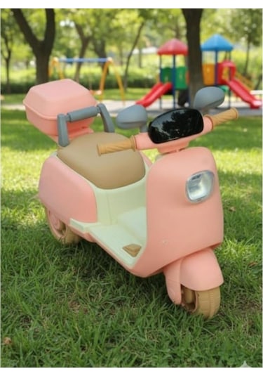 Pedallı Ve Ebeveyn Kumandalı Işıklı Çocuk Akülü Motoru - Mini Retro Scooter Pembe