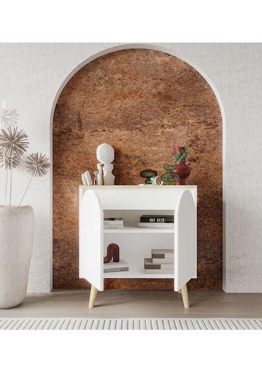 Venezia Ahşap Ayaklı Bohem Konsol-çok Amaçlı Dolap-vitrin Safir Meşe-beyaz 76 Cm